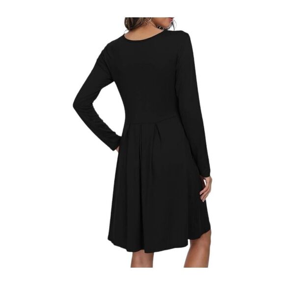 NWT Womens DouBCQ Casual Long Sleeve Flowy Pleated Fall Dresses w Pockets - Sz S - Picture 2 of 3